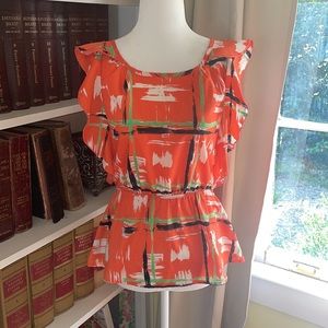 Women’s Orange Ruffle Boutique Dressy Blouse Size Small